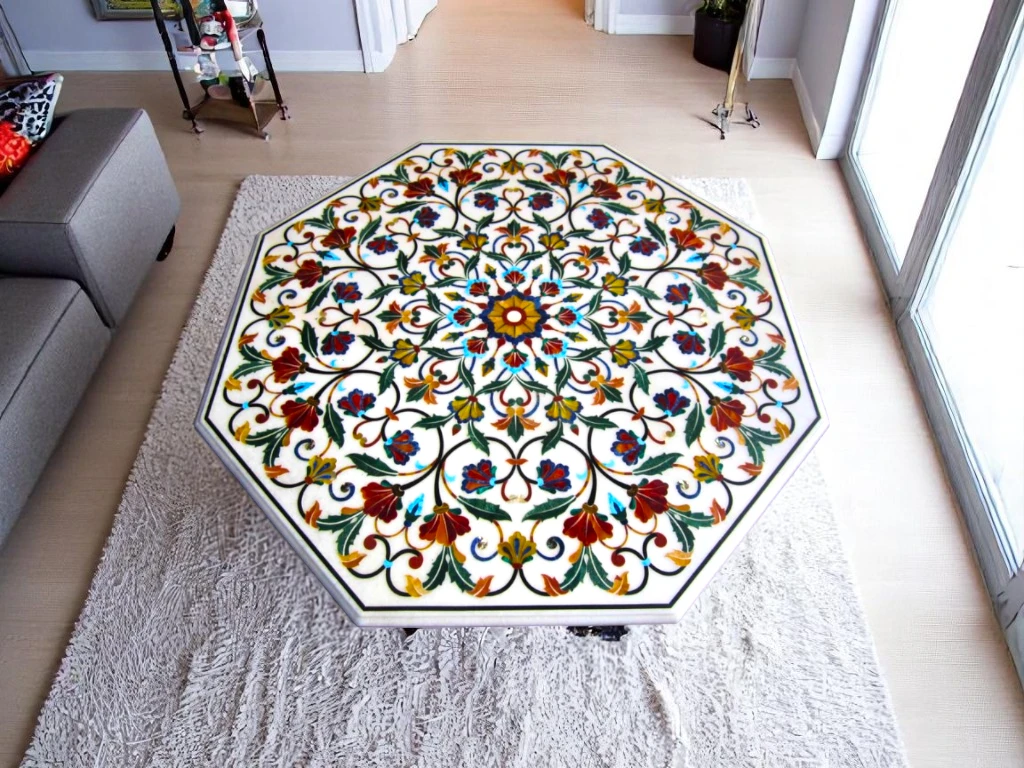 Gemstone Console Table with Mosaic Handmade Pattern